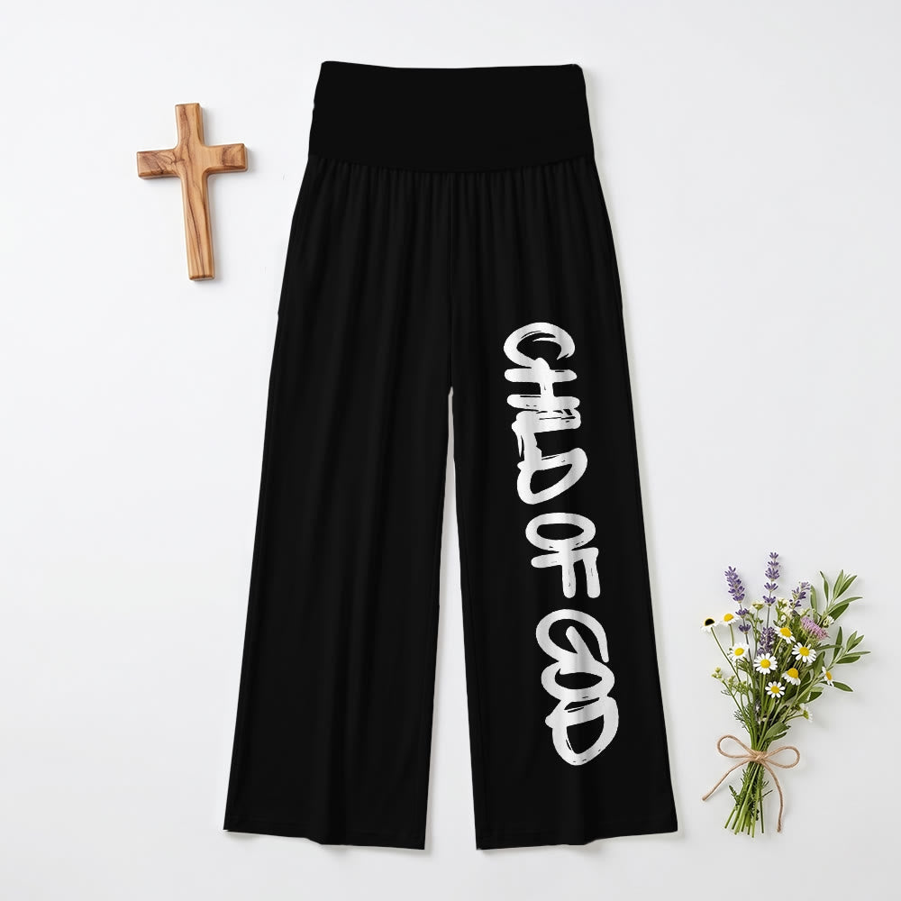 Christianartworkshop Vertical Brush Stroke Child Of God Hand Lettering Fold Over High Waist Wide Leg Pants - Black - US22,UK/AU26,EU54 - test2 - image 3