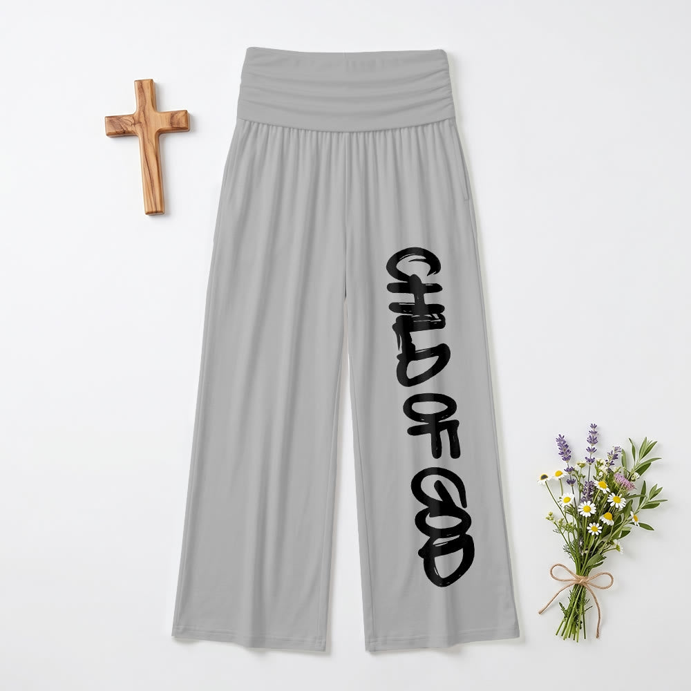 Christianartworkshop Vertical Brush Stroke Child Of God Hand Lettering Fold Over High Waist Wide Leg Pants - Grey - US22,UK/AU26,EU54 - test2 - image 9