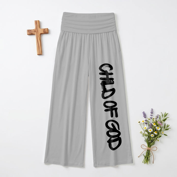 Christianartworkshop Vertical Brush Stroke Child Of God Hand Lettering Fold Over High Waist Wide Leg Pants - Grey - US22,UK/AU26,EU54 - test2 - image 9