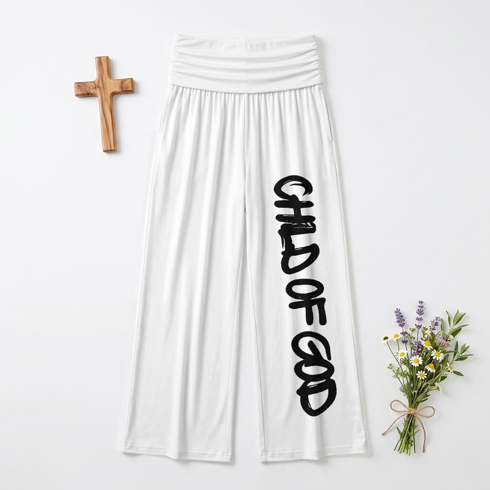 Christianartworkshop Vertical Brush Stroke Child Of God Hand Lettering Fold Over High Waist Wide Leg Pants - White - US22,UK/AU26,EU54 - test2 - image 6