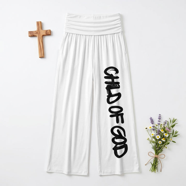 Christianartworkshop Vertical Brush Stroke Child Of God Hand Lettering Fold Over High Waist Wide Leg Pants - White - US22,UK/AU26,EU54 - test2 - image 6