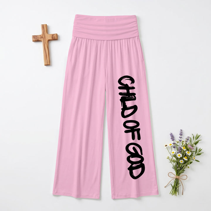 Christianartworkshop Vertical Brush Stroke Child Of God Hand Lettering Fold Over High Waist Wide Leg Pants - Pink - US22,UK/AU26,EU54 - test2 - image 12