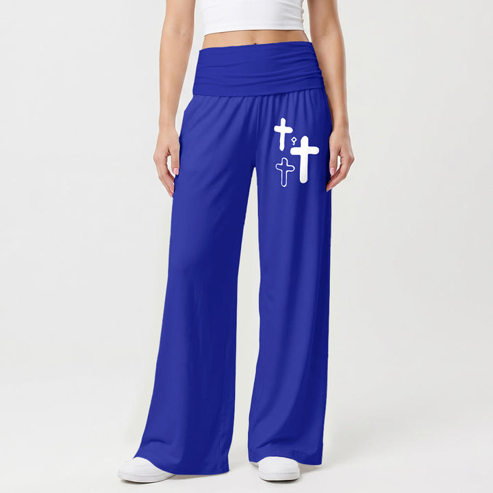 Christianartworkshop Minimal Multi Cross Graphic Front Hip Print Fold Over High Waist Wide Leg Pants - image 13