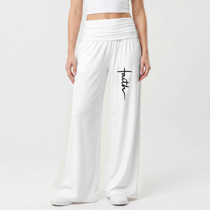 Christianartworkshop Vertical Cursive Faith Handwriting Print Fold Over High Waist Wide Leg Pants - image 4