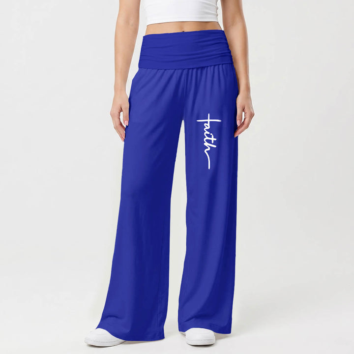 Christianartworkshop Vertical Cursive Faith Handwriting Print Fold Over High Waist Wide Leg Pants - image 13