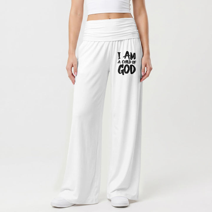 Christianartworkshop I Am A Child Of God Rough Brush Block Letter Front Thigh Print Wide Leg Pants - image 7