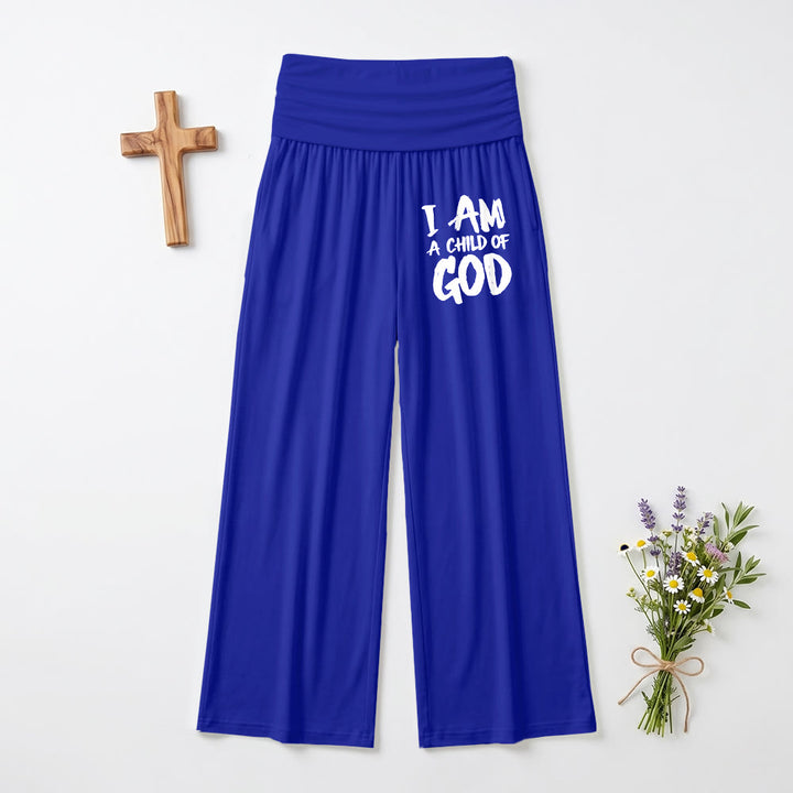 Christianartworkshop I Am A Child Of God Rough Brush Block Letter Front Thigh Print Wide Leg Pants - Blue - US22,UK/AU26,EU54 - image 12