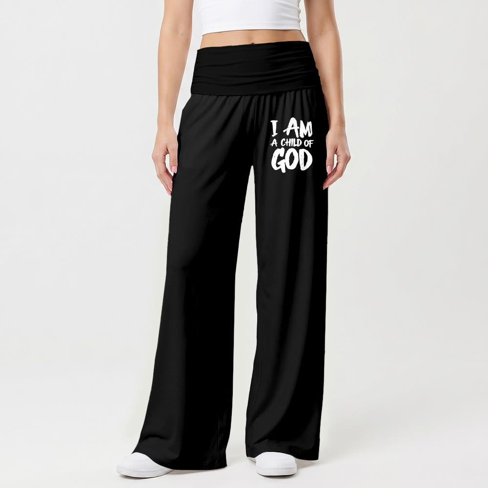 Christianartworkshop I Am A Child Of God Rough Brush Block Letter Front Thigh Print Wide Leg Pants - image 4