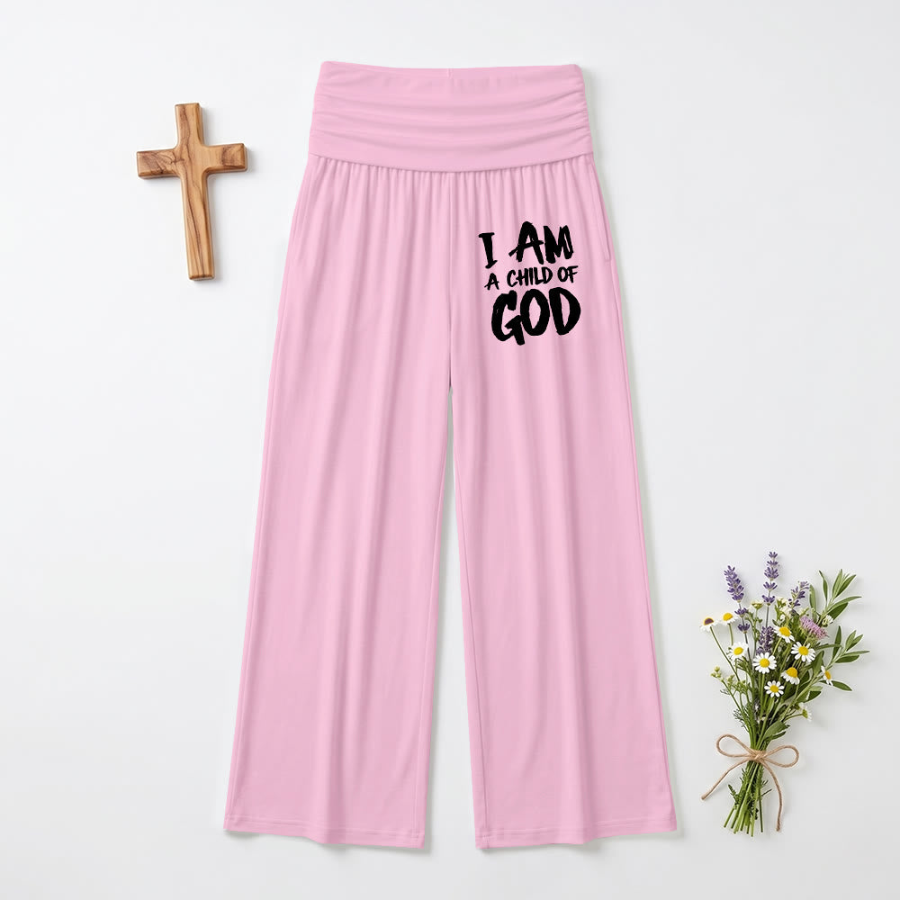Christianartworkshop I Am A Child Of God Rough Brush Block Letter Front Thigh Print Wide Leg Pants - Pink - US22,UK/AU26,EU54 - image 0