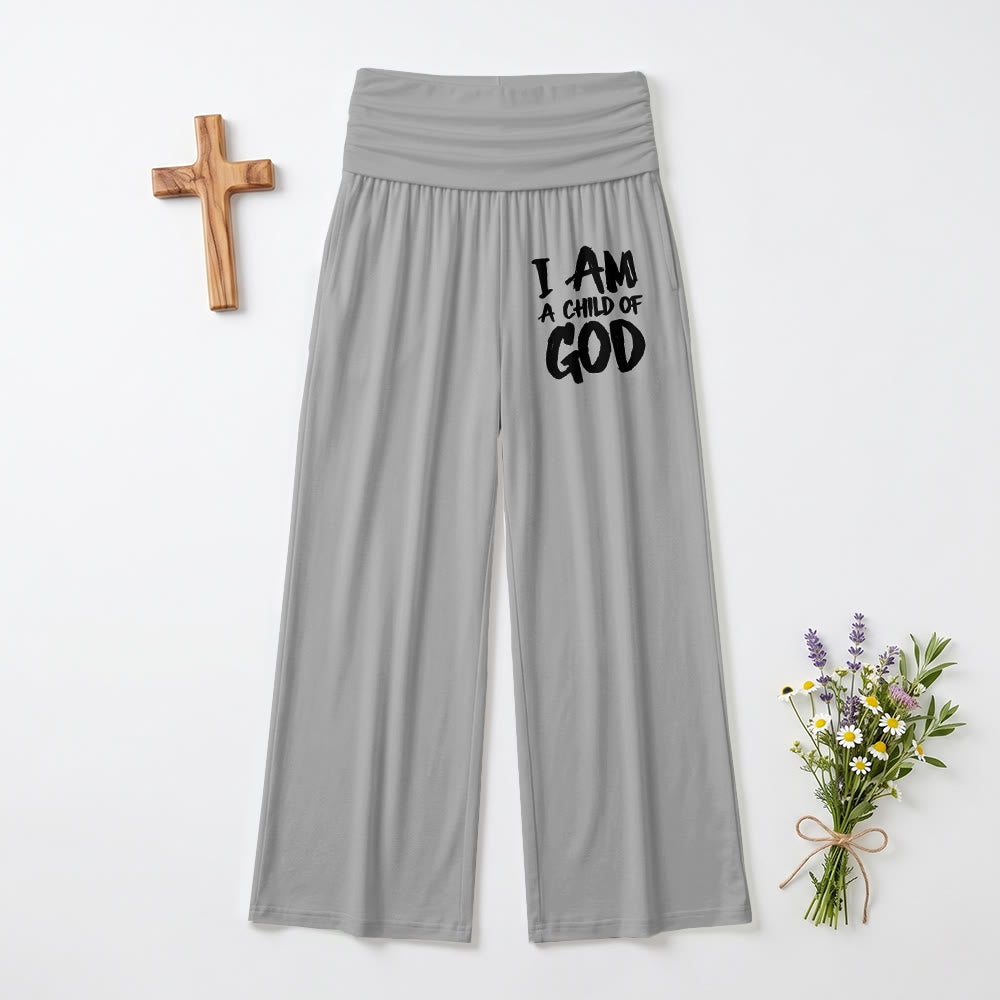 Christianartworkshop I Am A Child Of God Rough Brush Block Letter Front Thigh Print Wide Leg Pants - Grey - US22,UK/AU26,EU54 - image 9