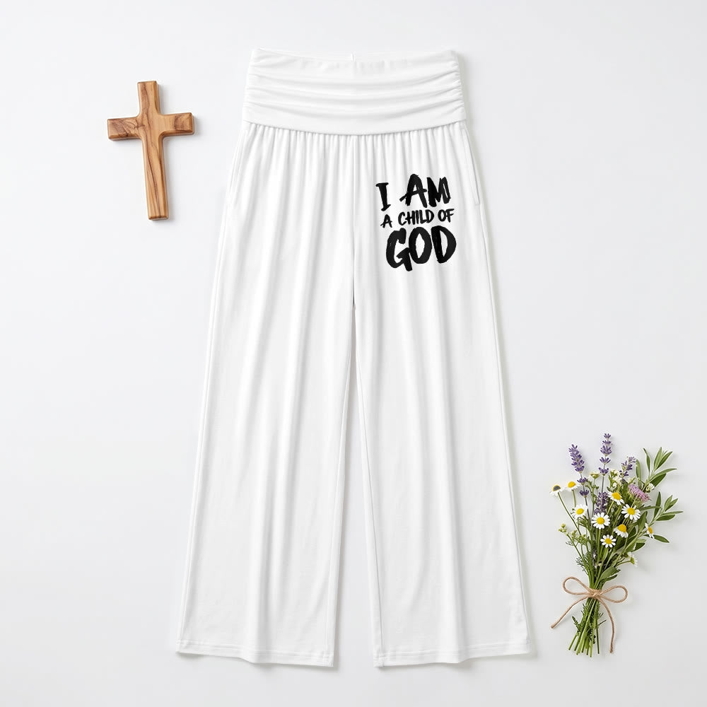 Christianartworkshop I Am A Child Of God Rough Brush Block Letter Front Thigh Print Wide Leg Pants - White - US22,UK/AU26,EU54 - image 6