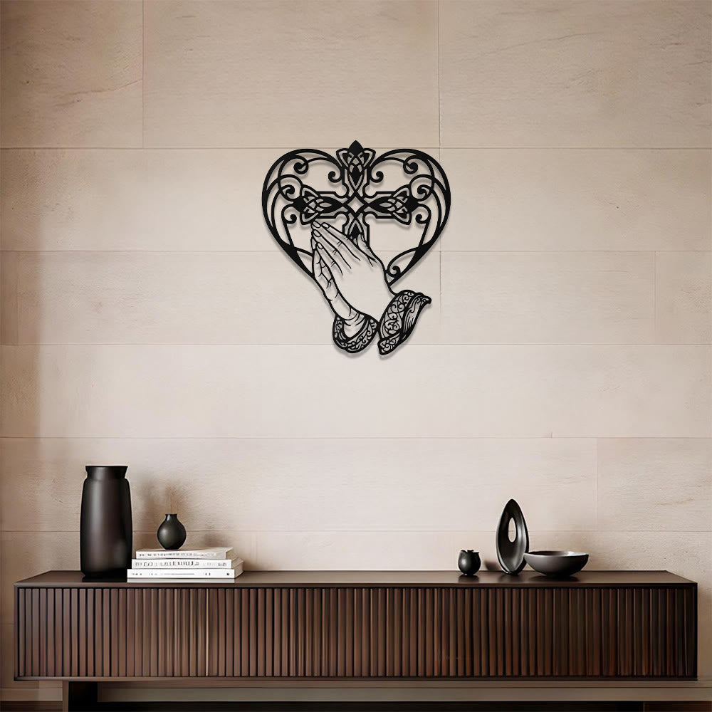 Christianartworkshop Scroll Heart Frame Praying Hands Cross Metal Wall Decor: Timeless Emblem of Sacred Redemptive Grace - image 2