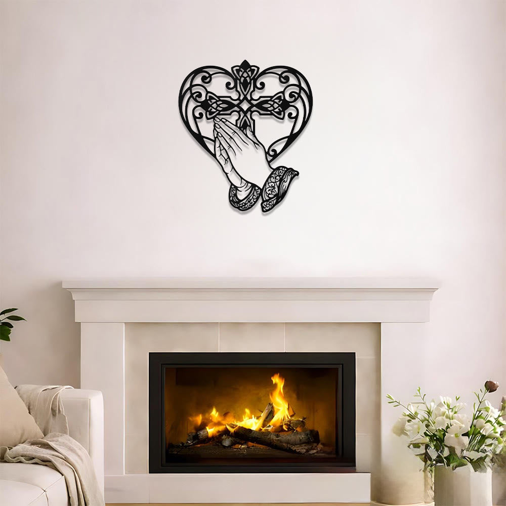 Christianartworkshop Scroll Heart Frame Praying Hands Cross Metal Wall Decor: Timeless Emblem of Sacred Redemptive Grace - image 4