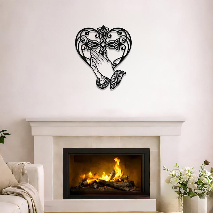 Christianartworkshop Scroll Heart Frame Praying Hands Cross Metal Wall Decor: Timeless Emblem of Sacred Redemptive Grace - image 4