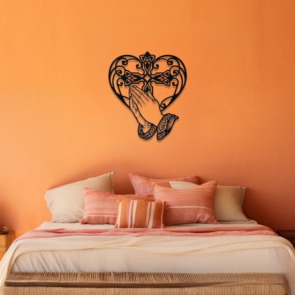 Christianartworkshop Scroll Heart Frame Praying Hands Cross Metal Wall Decor: Timeless Emblem of Sacred Redemptive Grace - image 6