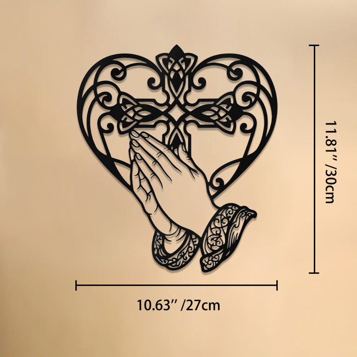 Christianartworkshop Scroll Heart Frame Praying Hands Cross Metal Wall Decor: Timeless Emblem of Sacred Redemptive Grace - 10.63''*11.81''*0.04''/27cm*30cm*0.1cm - image 7