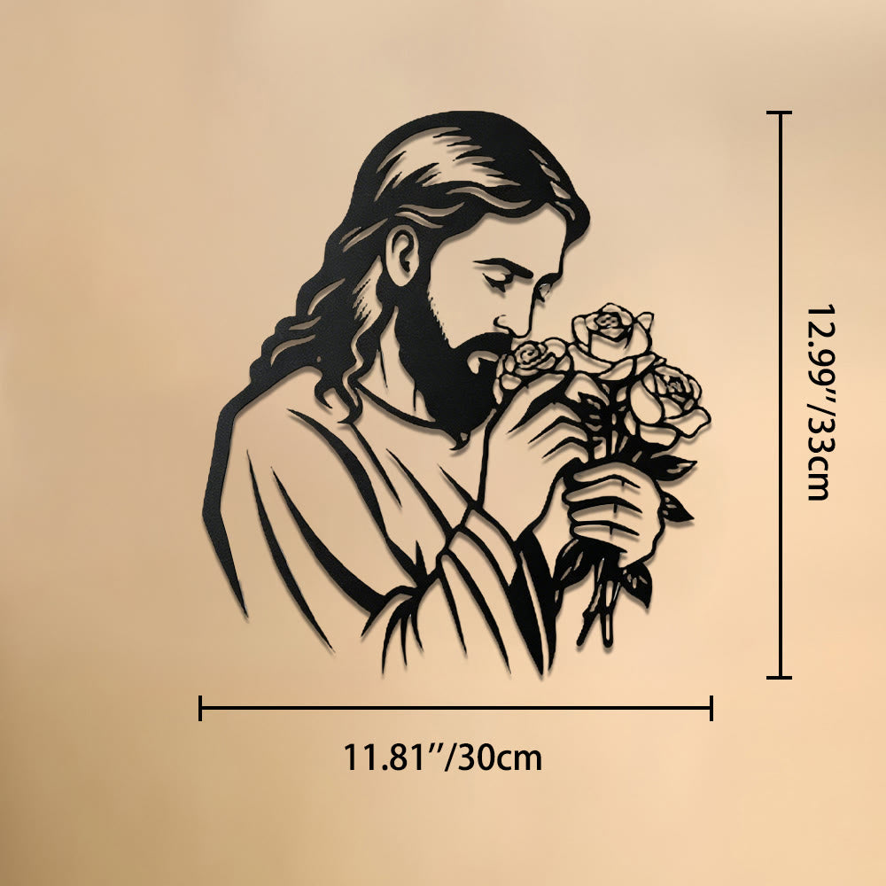 Christianartworkshop Jesus Holding Rose Metal Wall Decor: Timeless Emblem of Sacred Redemptive Grace - 11.81''*12.99''*0.04''/30cm*33cm*0.1cm - image 9