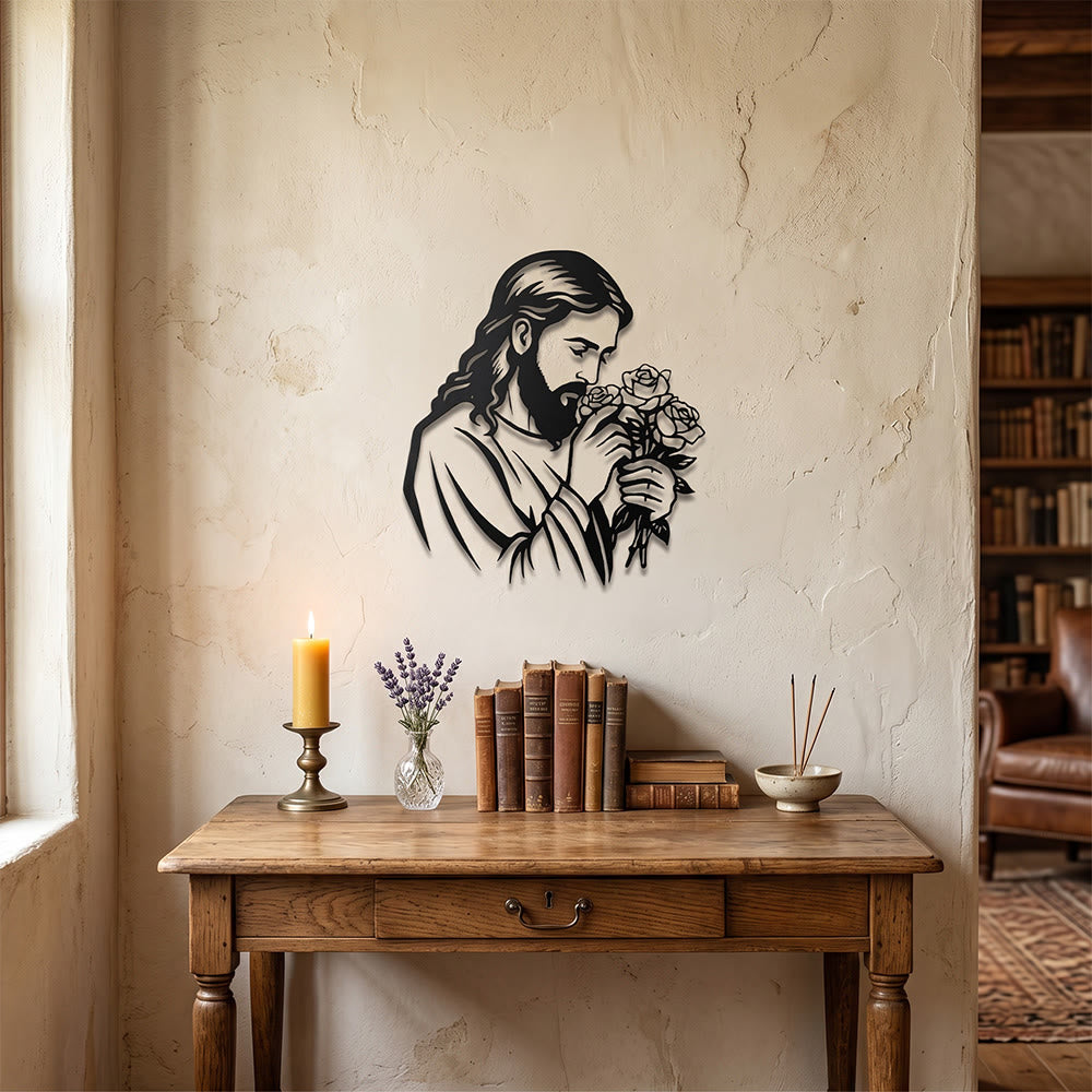 Christianartworkshop Jesus Holding Rose Metal Wall Decor: Timeless Emblem of Sacred Redemptive Grace - image 2