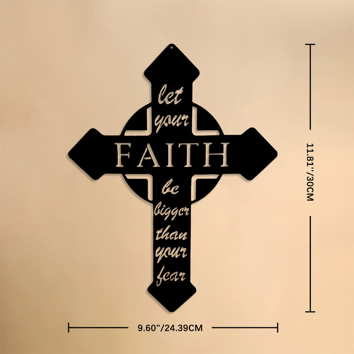 Christianartworkshop Pointed Tip Cross Let Your Faith Be Bigger Than Your Fear Metal Wall Decor: Timeless Emblem of Sacred Redemptive Grace - 9.60''*11.81''*0.04''/24.39cm*30cm*0.1cm - image 5