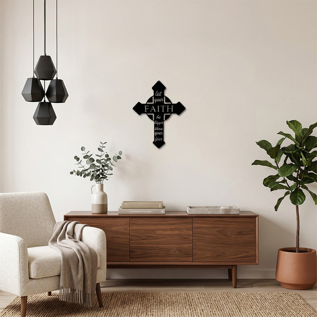 Christianartworkshop Pointed Tip Cross Let Your Faith Be Bigger Than Your Fear Metal Wall Decor: Timeless Emblem of Sacred Redemptive Grace - image 4
