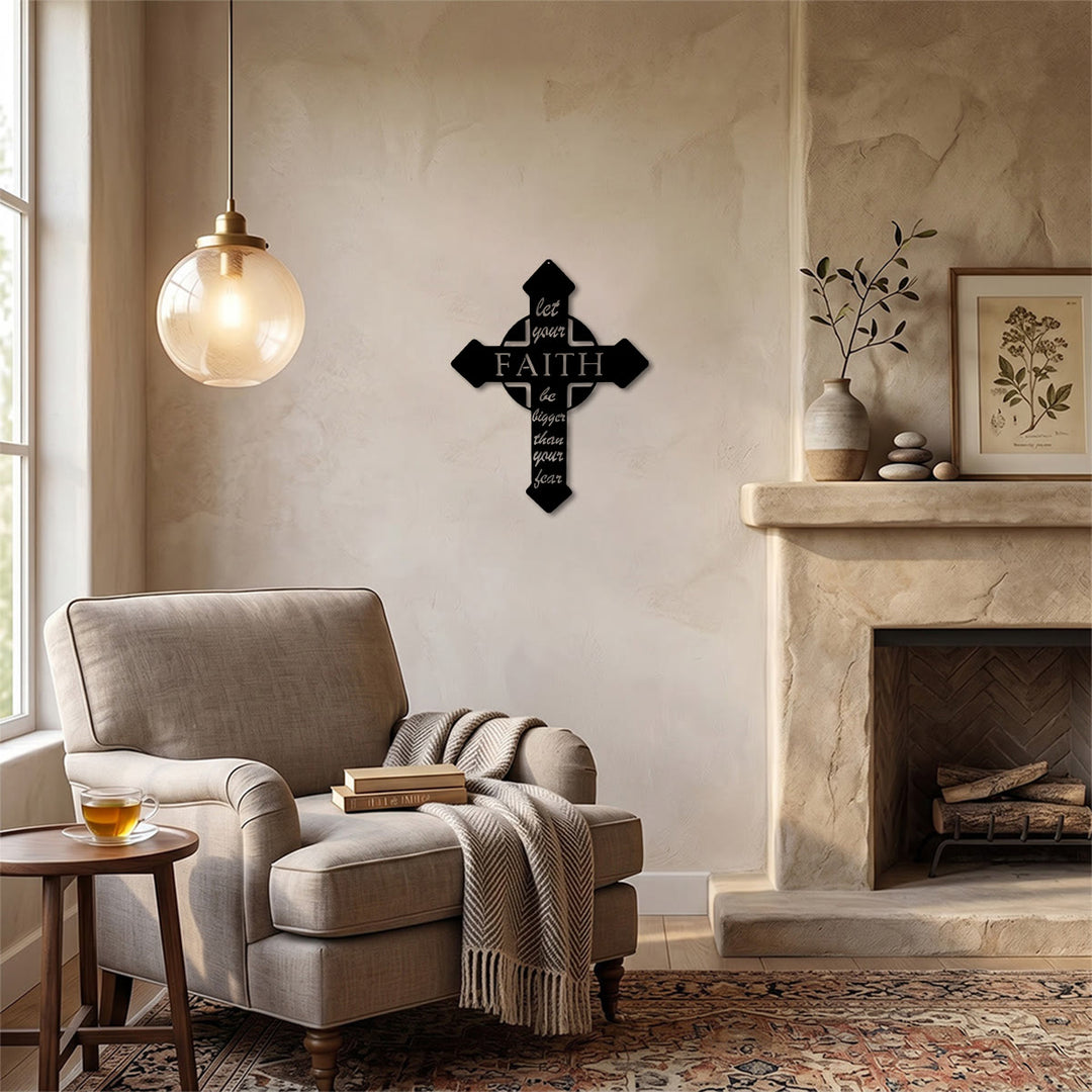 Christianartworkshop Pointed Tip Cross Let Your Faith Be Bigger Than Your Fear Metal Wall Decor: Timeless Emblem of Sacred Redemptive Grace - image 0
