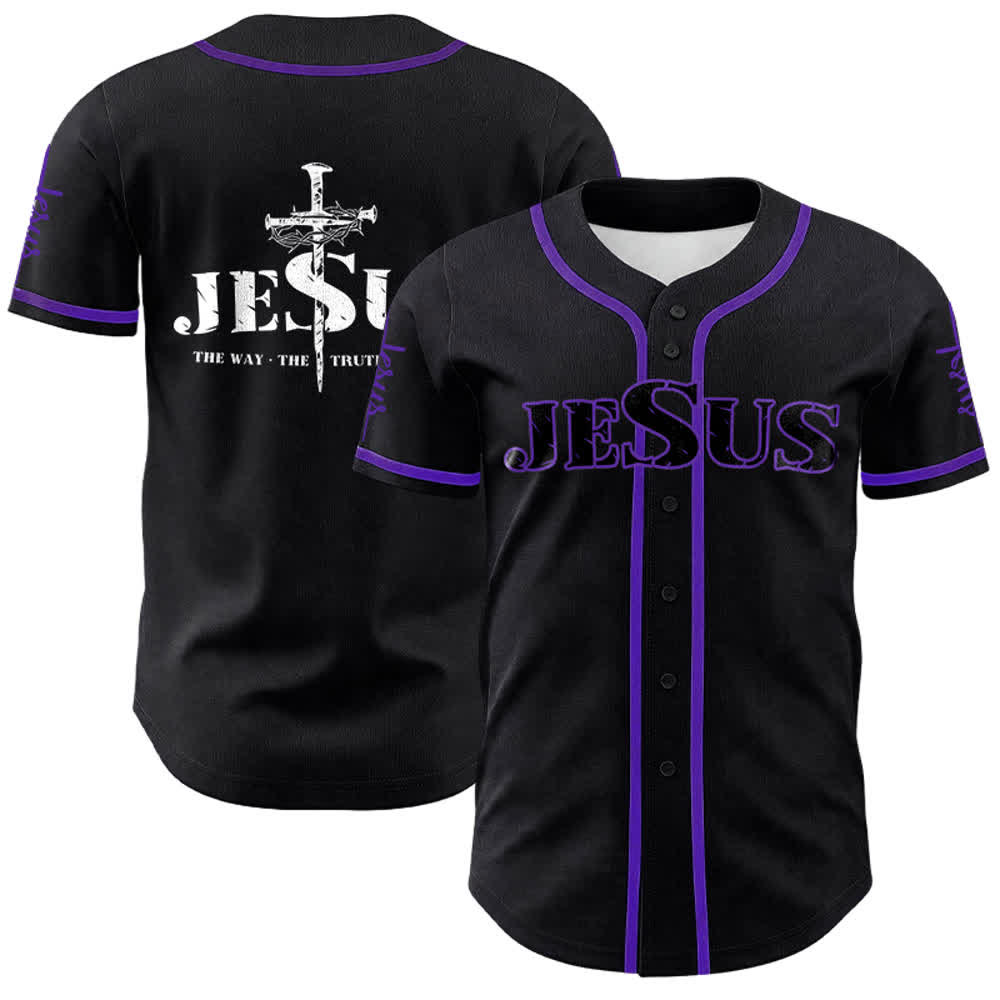 Christianartworkshop Jesus Cross Nail and Crown of Thorns Baseball Jersey - Purple - 5XL - image 25