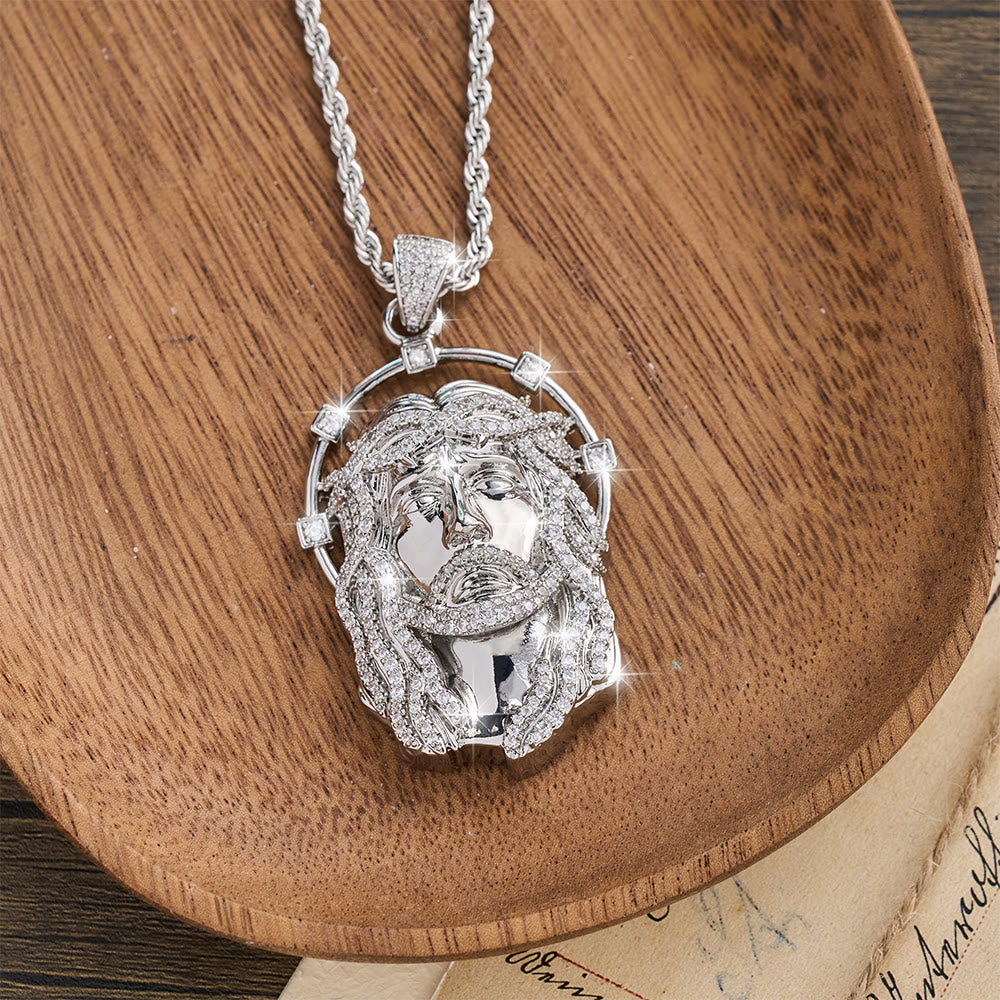 Christianartworkshop Oval Rhinestone Halo Holy Face Pendant Multiple Style Link Chain Necklace: Timeless Emblem of Gentle Heavenly Guardianship - image 9