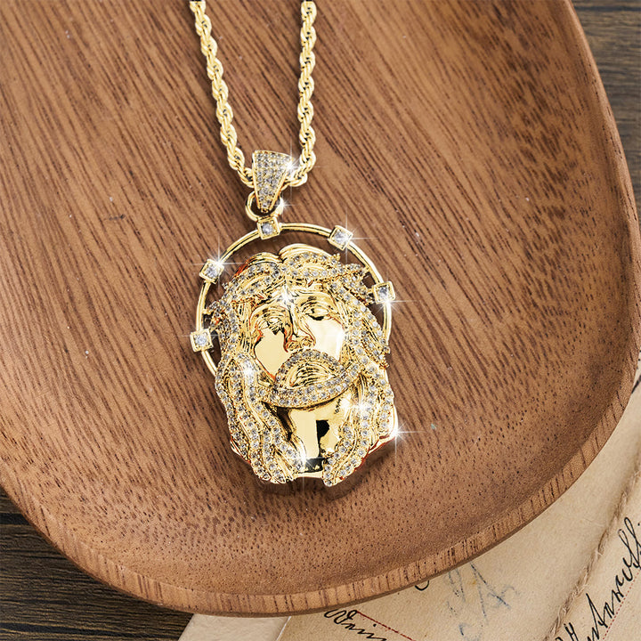 Christianartworkshop Oval Rhinestone Halo Holy Face Pendant Multiple Style Link Chain Necklace: Timeless Emblem of Gentle Heavenly Guardianship - image 1