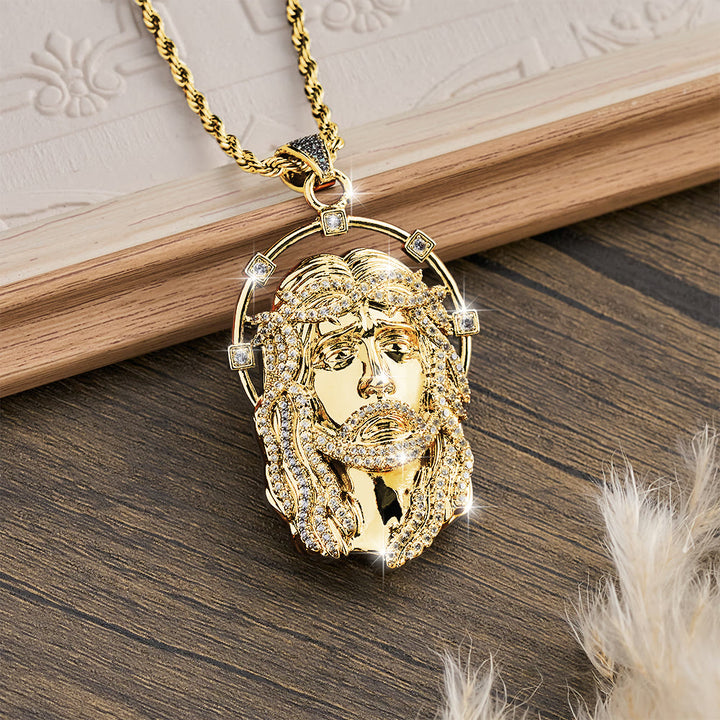 Christianartworkshop Oval Rhinestone Halo Holy Face Pendant Multiple Style Link Chain Necklace: Timeless Emblem of Gentle Heavenly Guardianship - image 0