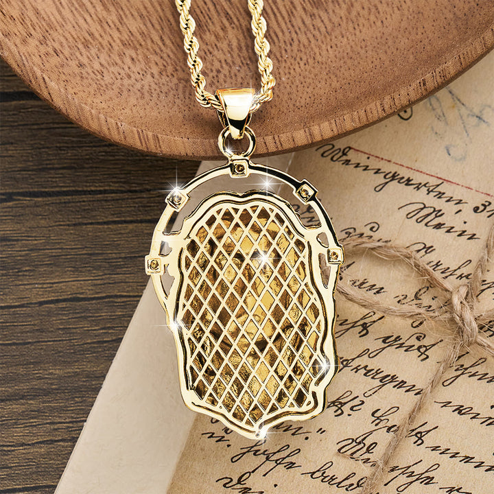 Christianartworkshop Oval Rhinestone Halo Holy Face Pendant Multiple Style Link Chain Necklace: Timeless Emblem of Gentle Heavenly Guardianship - image 2