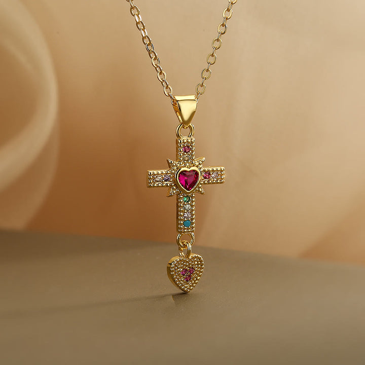 FREE Today: Sparkling Colorful Stone Cross Sacred Heart Necklace & Huggie Hoop Earrings: Timeless Emblem of Gentle Heavenly Guardianship - Cross&Necklace - image 2