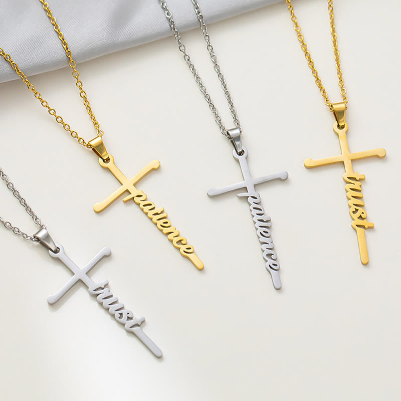 Christianartworkshop Multi Style Cursive Faith Word Integrated Cross Pendant Thin Link Chain Necklace: Timeless Emblem of Gentle Heavenly Guardianship - image 1