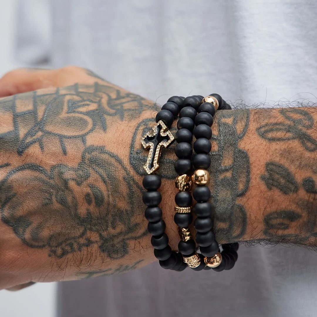 Christianartworkshop Retro Two Tone Bead Contrast Cross Prayer Bracelet: Timeless Emblem of Gentle Heavenly Guardianship - image 0
