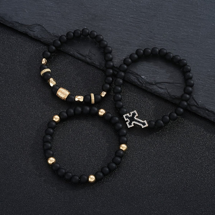 Christianartworkshop Retro Two Tone Bead Contrast Cross Prayer Bracelet: Timeless Emblem of Gentle Heavenly Guardianship - Set of 3 - image 1