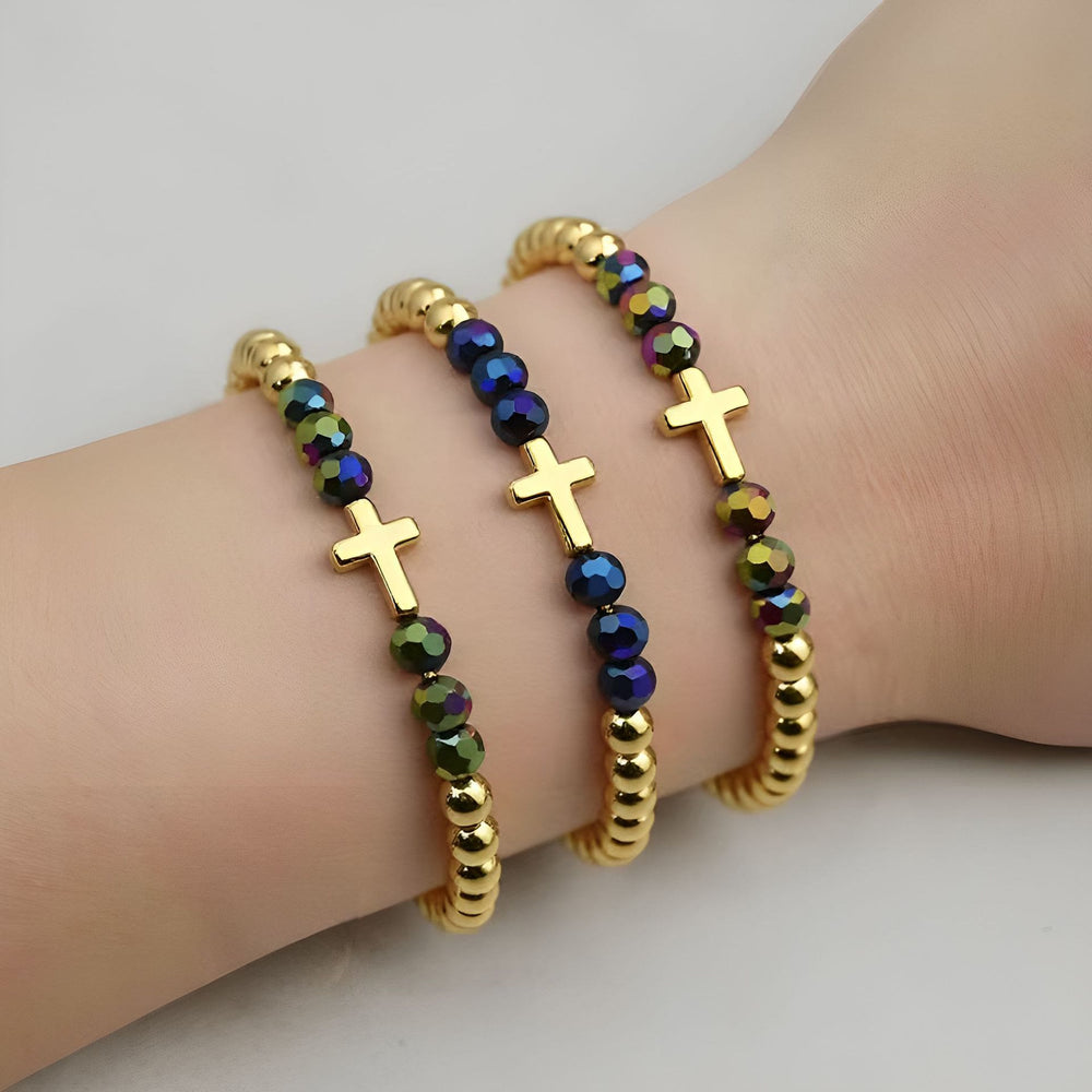 Christianartworkshop Bohemian Style Three Piece Multicolor Bead Mini Cross Bracelet Set: Timeless Emblem of Gentle Heavenly Guardianship - image 1