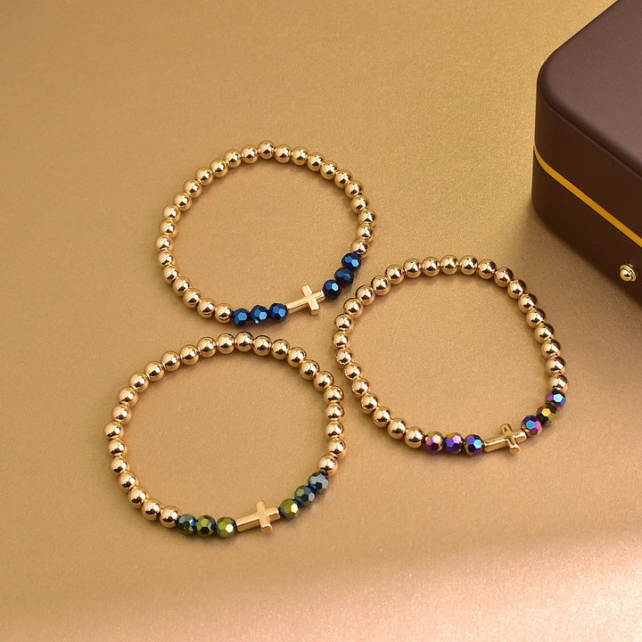 Christianartworkshop Bohemian Style Three Piece Multicolor Bead Mini Cross Bracelet Set: Timeless Emblem of Gentle Heavenly Guardianship - image 3