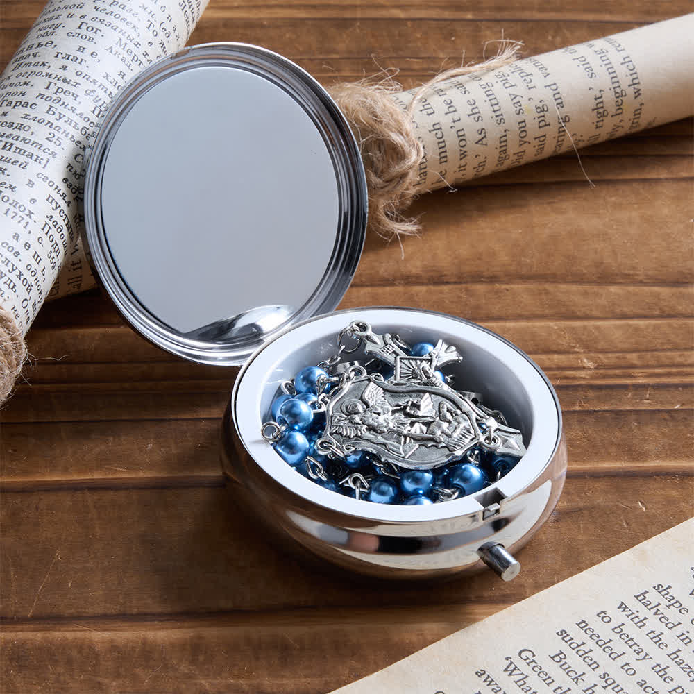FREE Today: Silver or Blue Rosary with Antique Silver Archangel Medal and Matching Engraved Round Box - image 6