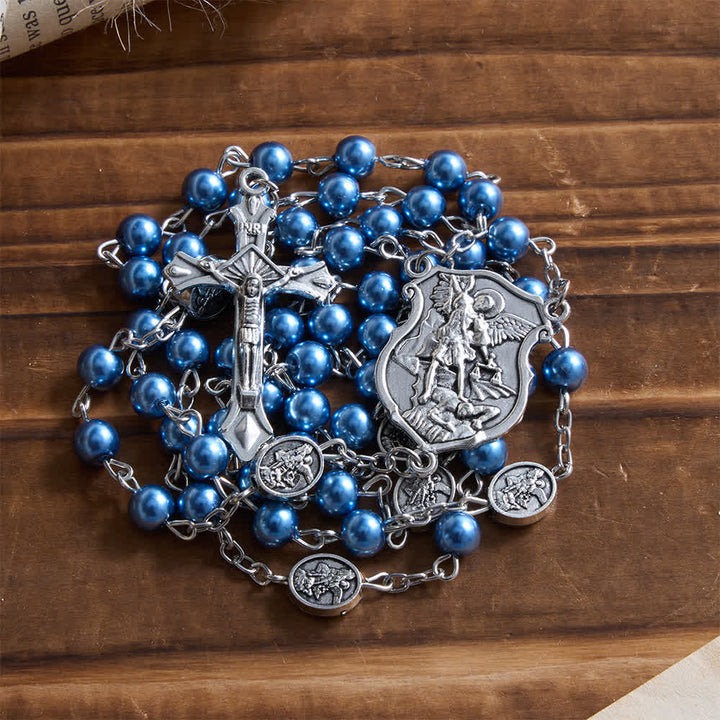 FREE Today: Silver or Blue Rosary with Antique Silver Archangel Medal and Matching Engraved Round Box - image 7