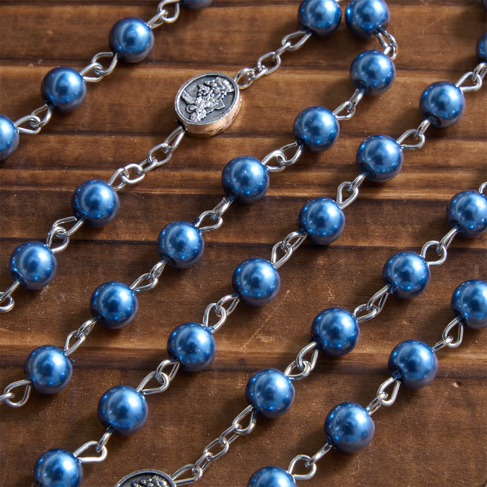 FREE Today: Silver or Blue Rosary with Antique Silver Archangel Medal and Matching Engraved Round Box - image 9