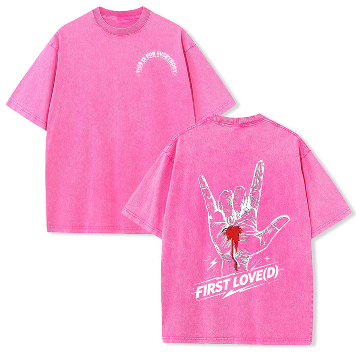 Christianartworkshop Grunge Rock Hand Bleeding Heart Graphic Arch Slogan Front Large First Love Letter Back Washed T-Shirt - Pink - 5XL - image 15