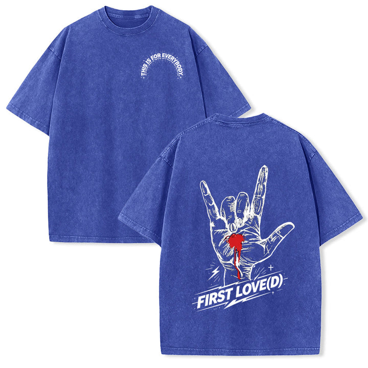 Christianartworkshop Grunge Rock Hand Bleeding Heart Graphic Arch Slogan Front Large First Love Letter Back Washed T-Shirt - Blue - 5XL - image 18