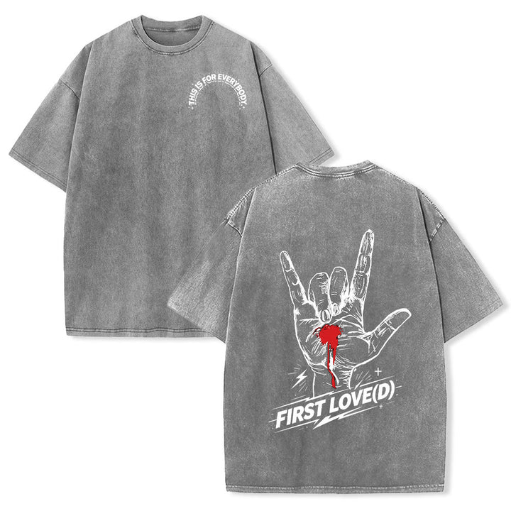 Christianartworkshop Grunge Rock Hand Bleeding Heart Graphic Arch Slogan Front Large First Love Letter Back Washed T-Shirt - Grey - 5XL - image 24