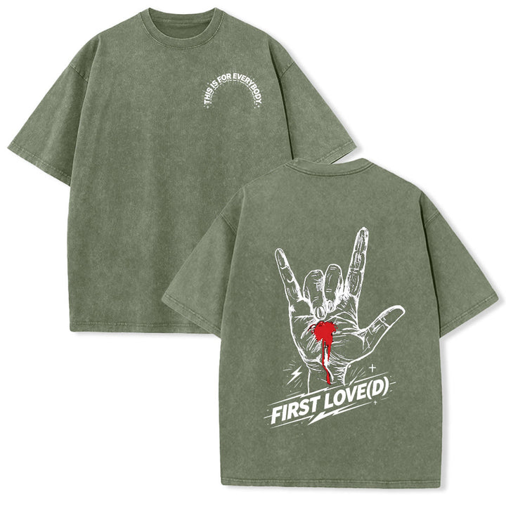 Christianartworkshop Grunge Rock Hand Bleeding Heart Graphic Arch Slogan Front Large First Love Letter Back Washed T-Shirt - Army Green - 5XL - image 21