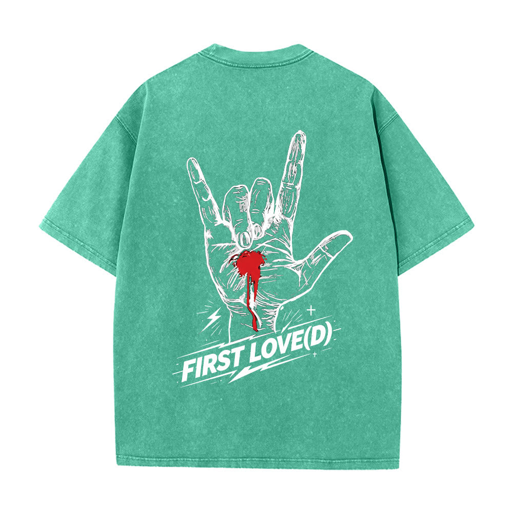 Christianartworkshop Grunge Rock Hand Bleeding Heart Graphic Arch Slogan Front Large First Love Letter Back Washed T-Shirt - image 11
