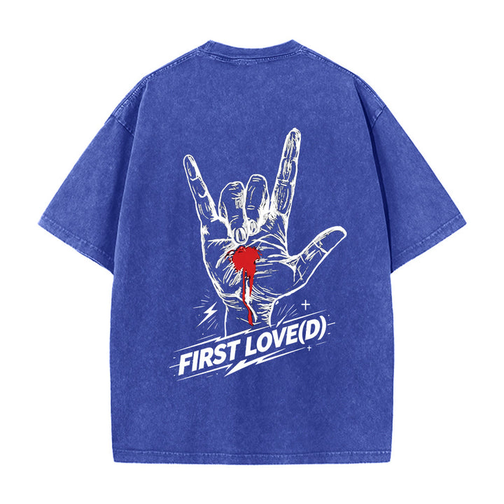 Christianartworkshop Grunge Rock Hand Bleeding Heart Graphic Arch Slogan Front Large First Love Letter Back Washed T-Shirt - image 20
