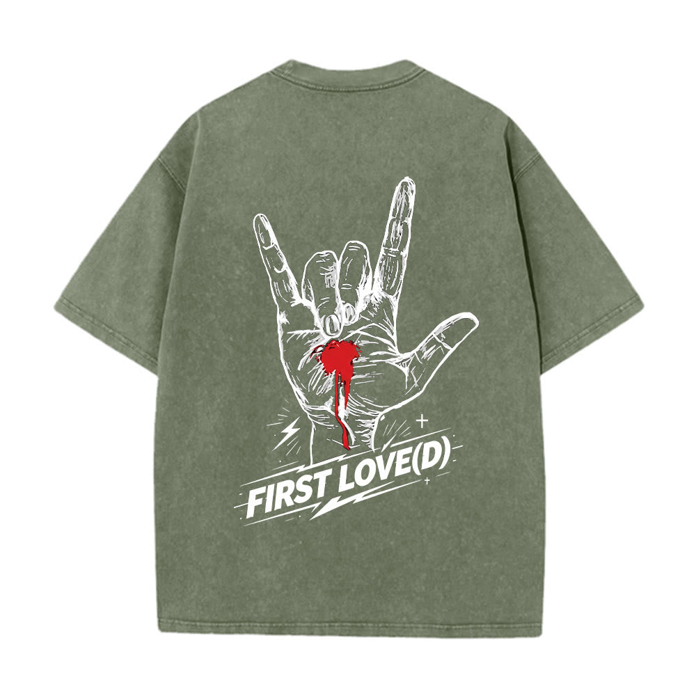 Christianartworkshop Grunge Rock Hand Bleeding Heart Graphic Arch Slogan Front Large First Love Letter Back Washed T-Shirt - image 23