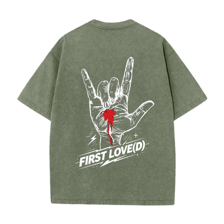 Christianartworkshop Grunge Rock Hand Bleeding Heart Graphic Arch Slogan Front Large First Love Letter Back Washed T-Shirt - image 23