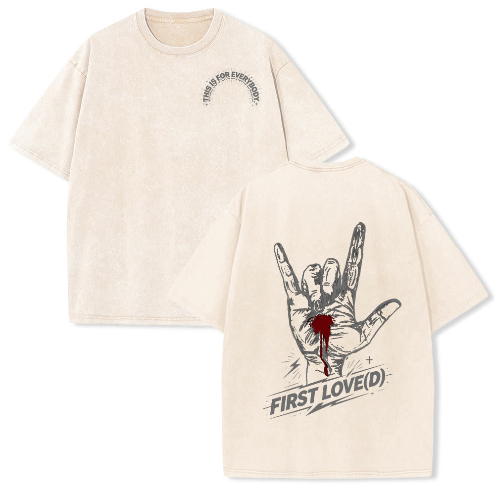 Christianartworkshop Grunge Rock Hand Bleeding Heart Graphic Arch Slogan Front Large First Love Letter Back Washed T-Shirt - Beige - 5XL - image 6