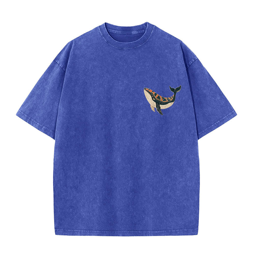 Christianartworkshop Love Is Kind Love Is Patient Watercolor Whale Seaweed Two Tier Scripture Dual Print Vintage Washed T-Shirt - image 1
