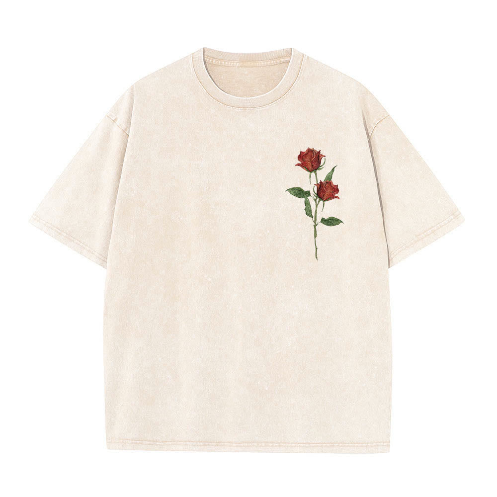 Christianartworkshop Watercolor Two Red Rose Stem The Way The Truth And The Life Scripture Dual Print Vintage Washed T-Shirt - image 1